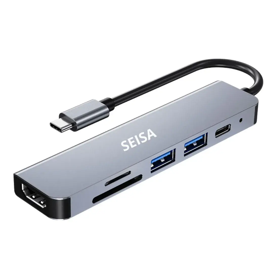 ADAPTADOR HUB SEISA 6 EN 1 TIPO C A TIPO C, USB, SD, TF Y HDMI 4K - 1