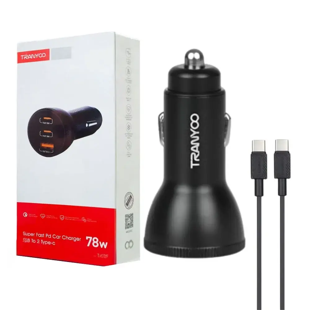 CARGADOR DE AUTO TRANYOO 78W USB + 2 TIPO C PD QC5.0 CARGA RÁPIDA C25 - 2