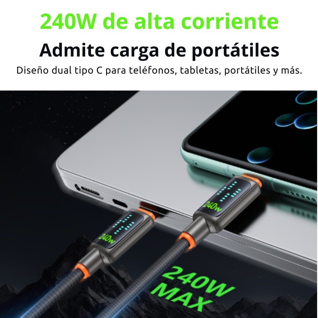 CABLE USB-C A USB-C 240W CON LED DINÁMICO Y CHIP E-MARKER 1.2 M - 3