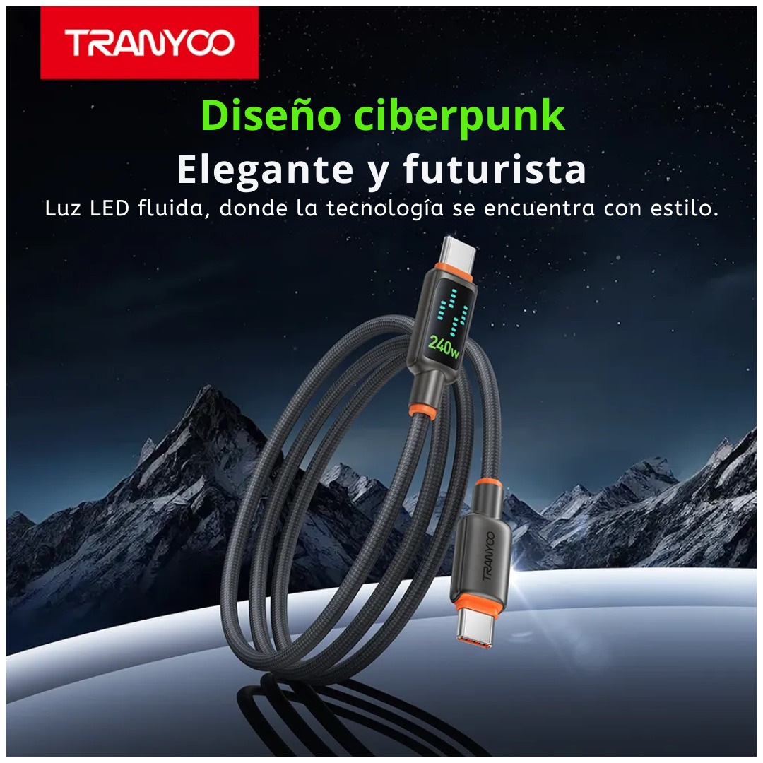 CABLE USB-C A USB-C 240W CON LED DINÁMICO Y CHIP E-MARKER 1.2 M - 7