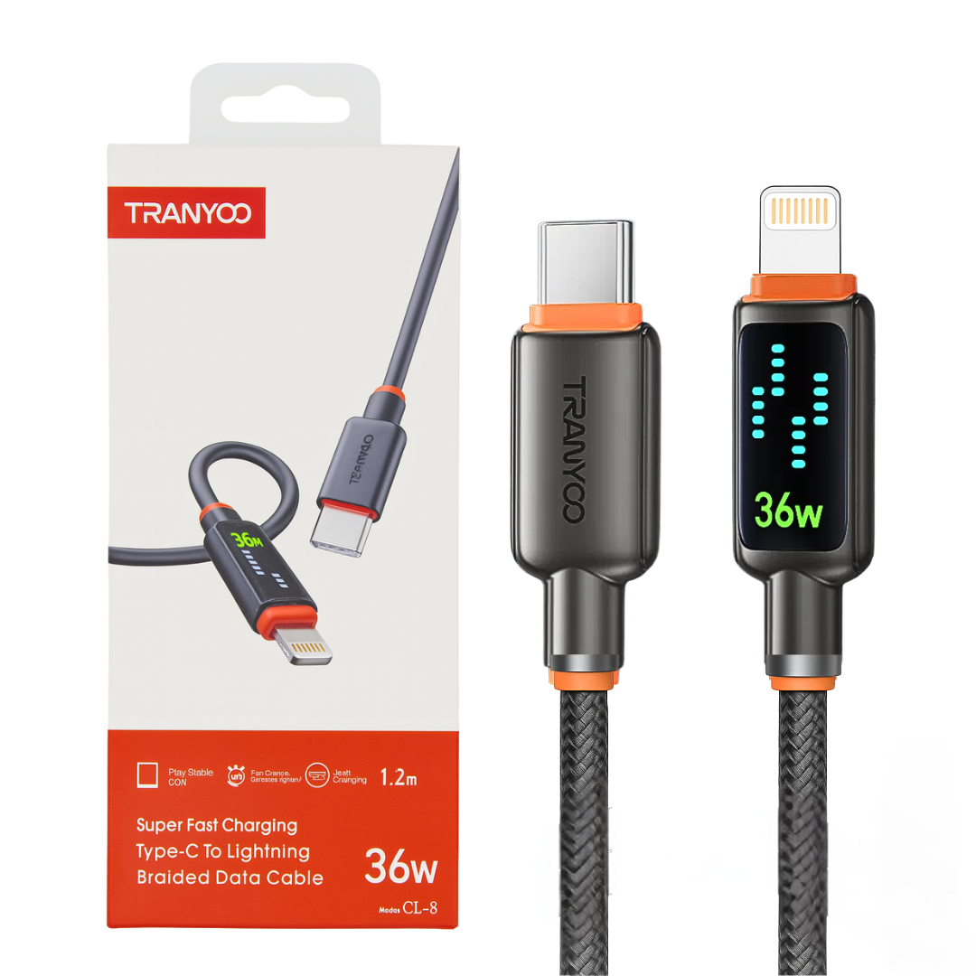 CABLE USB-C A LIGHTNING 1.2 M 36W CON LED Y CARGA RÁPIDA CL-8 - 1