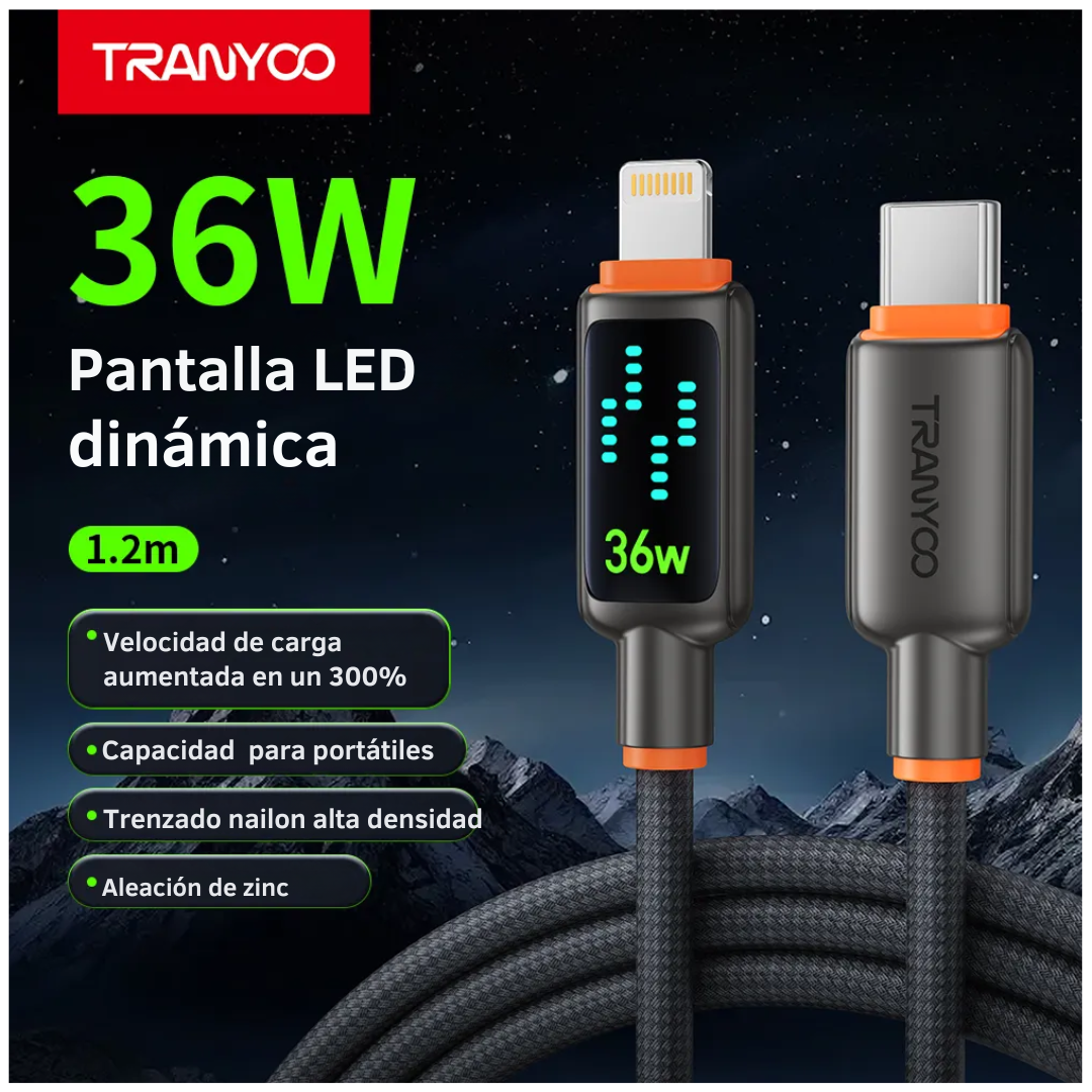 CABLE USB-C A LIGHTNING 1.2 M 36W CON LED Y CARGA RÁPIDA CL-8 - 2