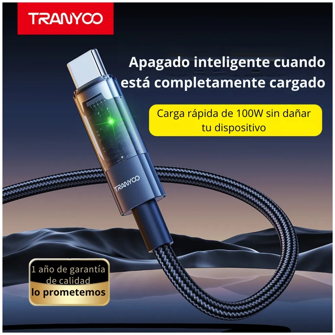 CABLE USB-C A USB-C 100W CON AUTOAPAGADO Y LED TRANSPARENTE 1.2 M - 2