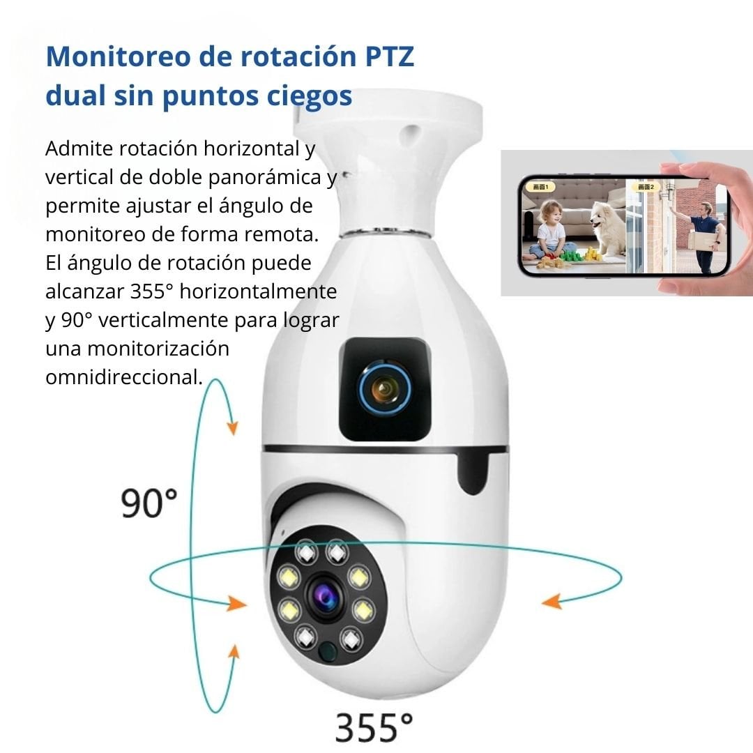 FOCO CÁMARA WIFI E27 FULL HD 360° DOBLE LENTE CON VISIÓN NOCTURNA Y AUDIO - 3