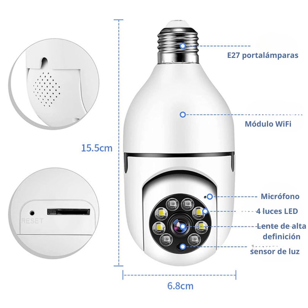 FOCO CÁMARA WIFI E27 FULL HD 360° CON VISIÓN NOCTURNA Y AUDIO - 8