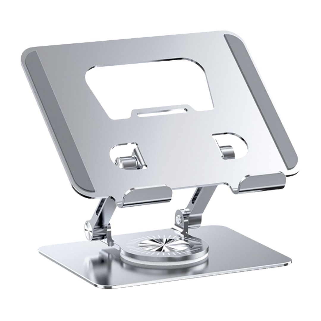 SOPORTE METÁLICO AJUSTABLE CON GIRO 360° Y DOBLE EJE PARA TABLET - 1
