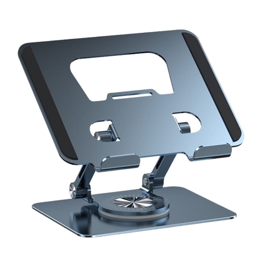 SOPORTE METÁLICO AJUSTABLE CON GIRO 360° Y DOBLE EJE PARA TABLET - 1