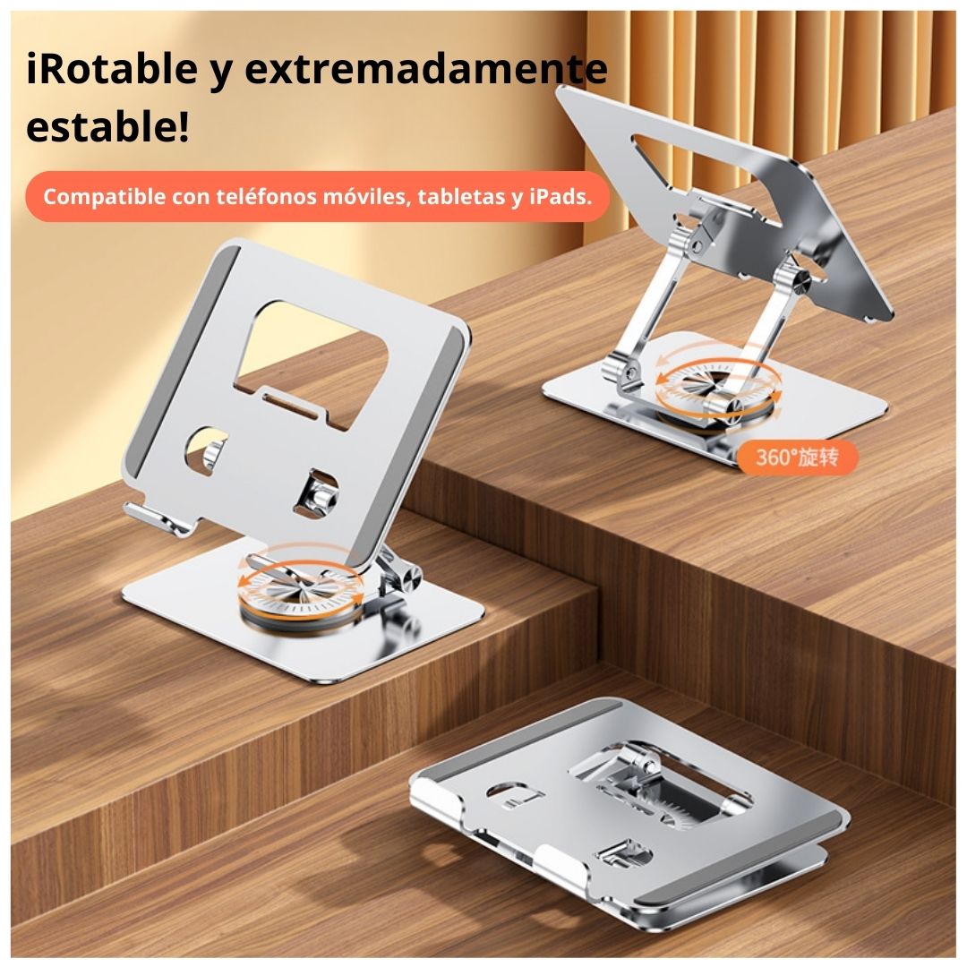 SOPORTE METÁLICO AJUSTABLE CON GIRO 360° Y DOBLE EJE PARA TABLET - 2