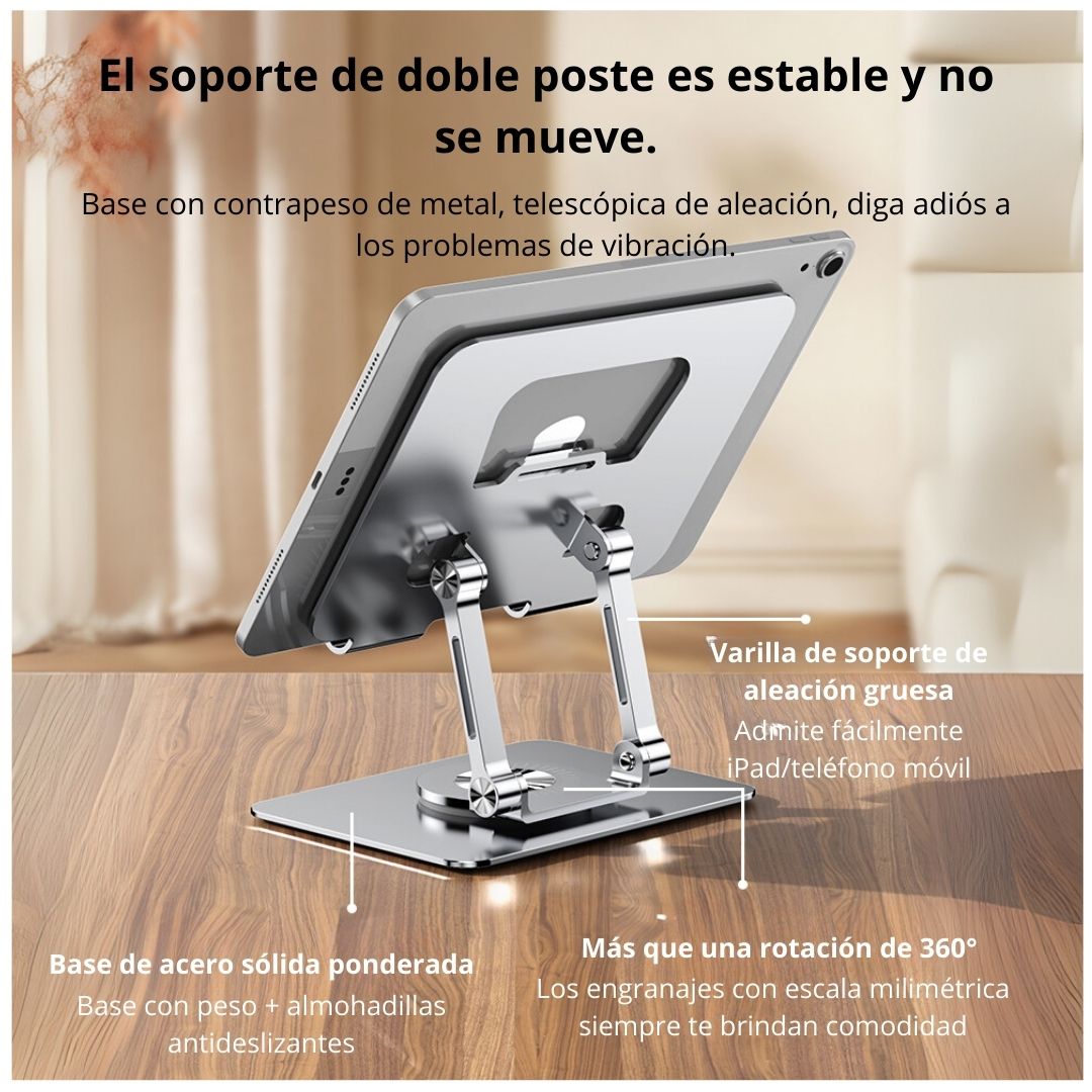 SOPORTE METÁLICO AJUSTABLE CON GIRO 360° Y DOBLE EJE PARA TABLET - 3