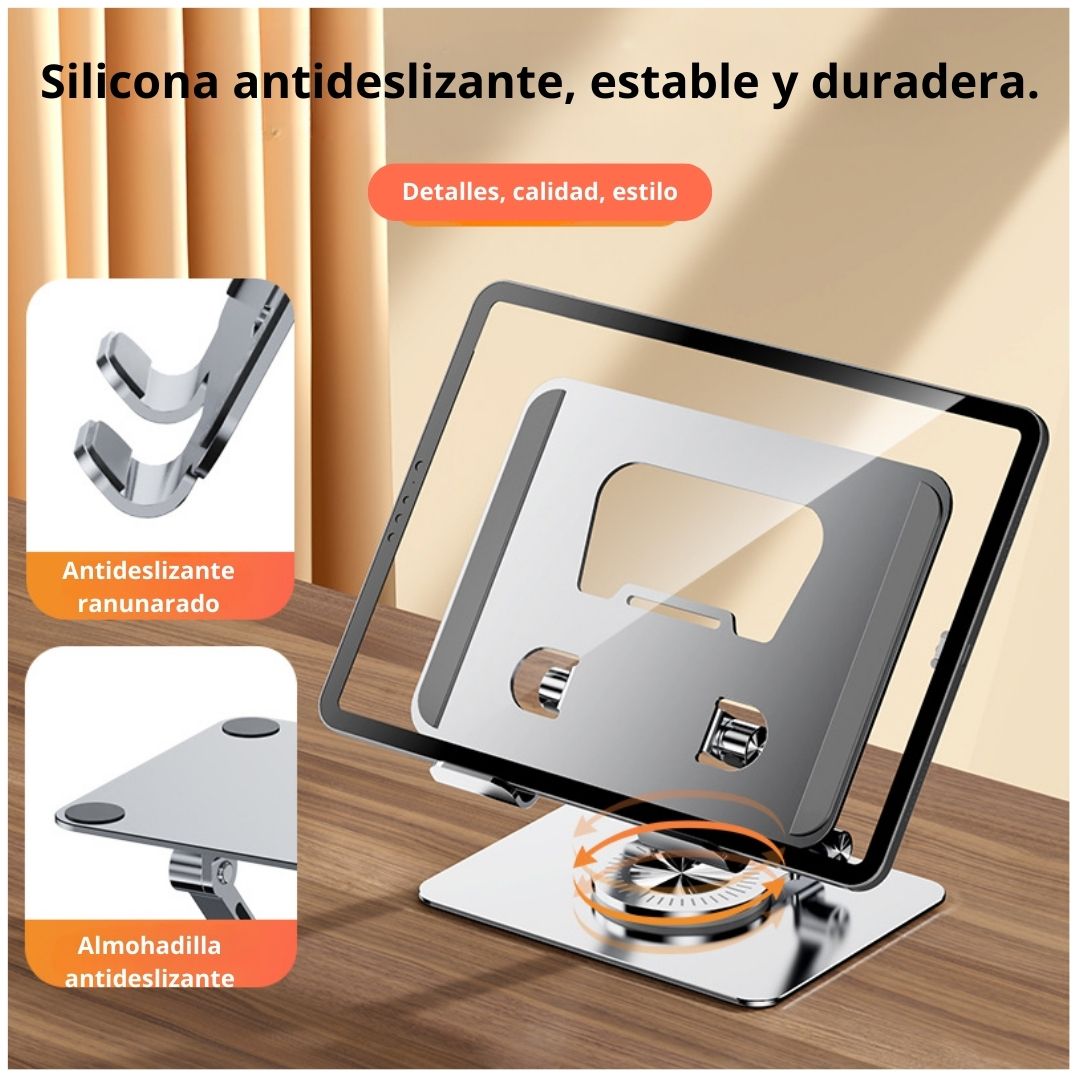 SOPORTE METÁLICO AJUSTABLE CON GIRO 360° Y DOBLE EJE PARA TABLET - 4