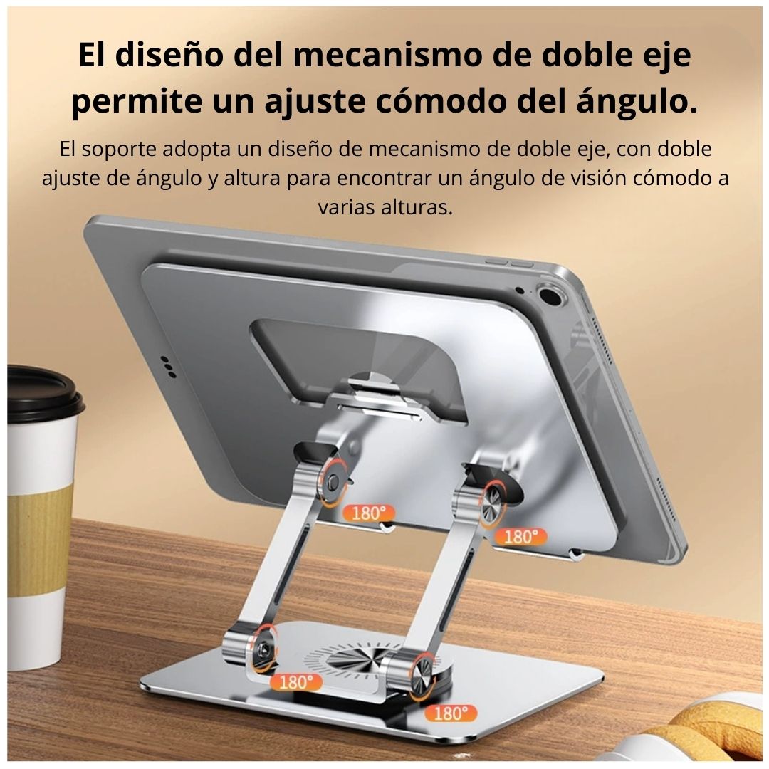 SOPORTE METÁLICO AJUSTABLE CON GIRO 360° Y DOBLE EJE PARA TABLET - 5