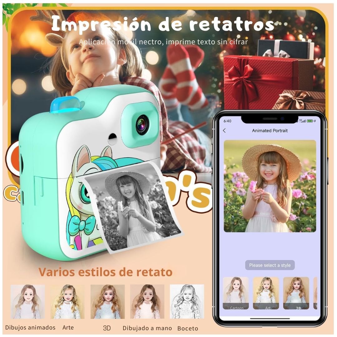 CÁMARA DIGITAL INFANTIL UNICORNIO CON IMPRESORA INSTANTÁNEA - 4