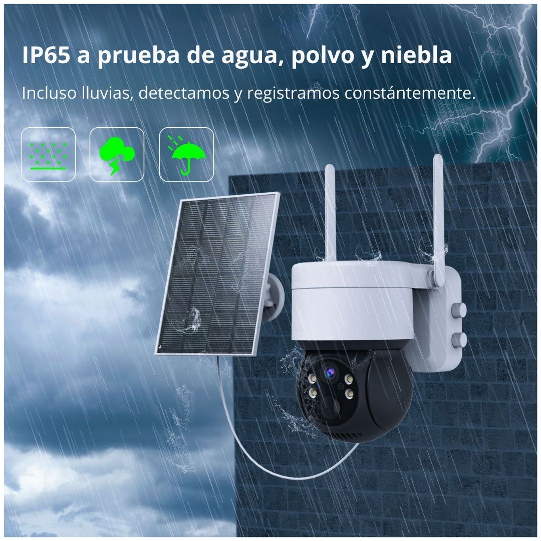 Cámara de Seguridad Solar WiFi 1080P PTZ 360° IP66 con Visión Nocturna Audio Alarma y Sirena - 5