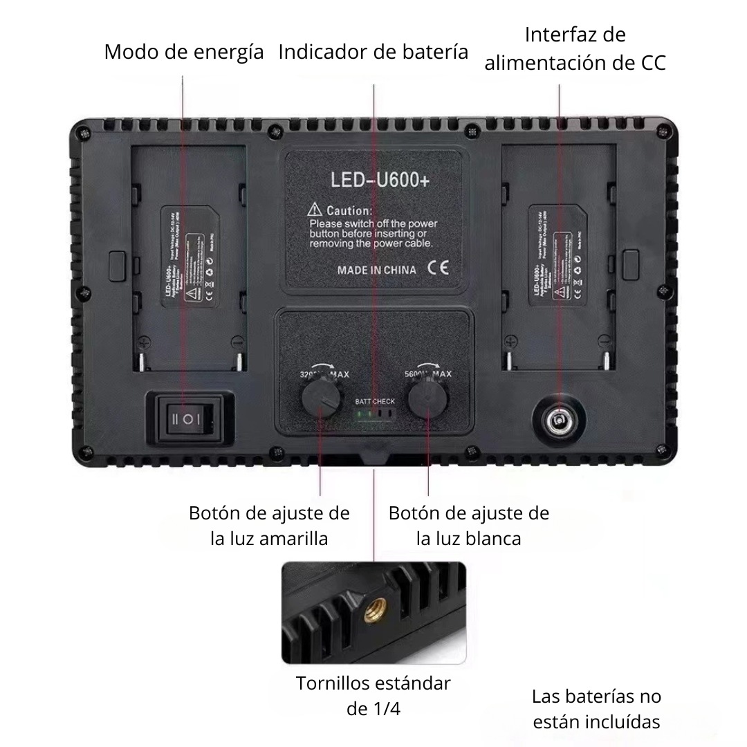 PANEL DE LUZ LED 600 BICOLOR PROFESIONAL CON ZAPATA PARA FOTO Y VIDEO - 2