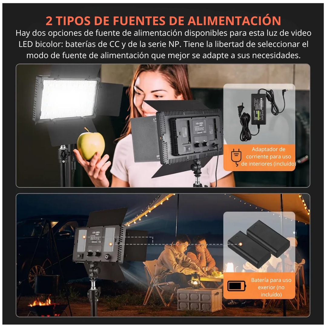 PANEL DE LUZ LED 600 BICOLOR PROFESIONAL CON ZAPATA PARA FOTO Y VIDEO - 5