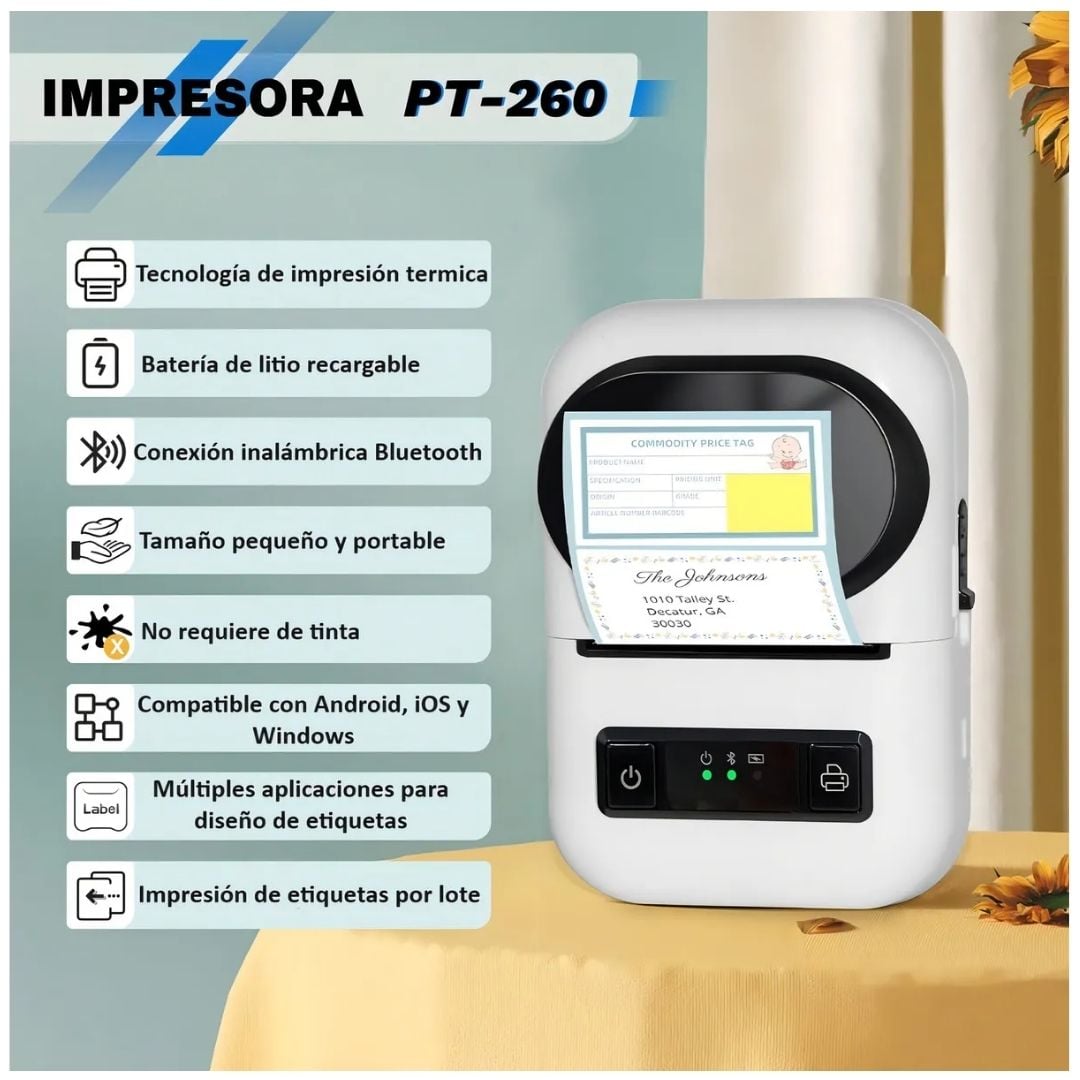 IMPRESORA TÉRMICA PORTÁTIL BLUETOOTH 58MM GOOJPRT PT-260 CON BATERÍA - 2