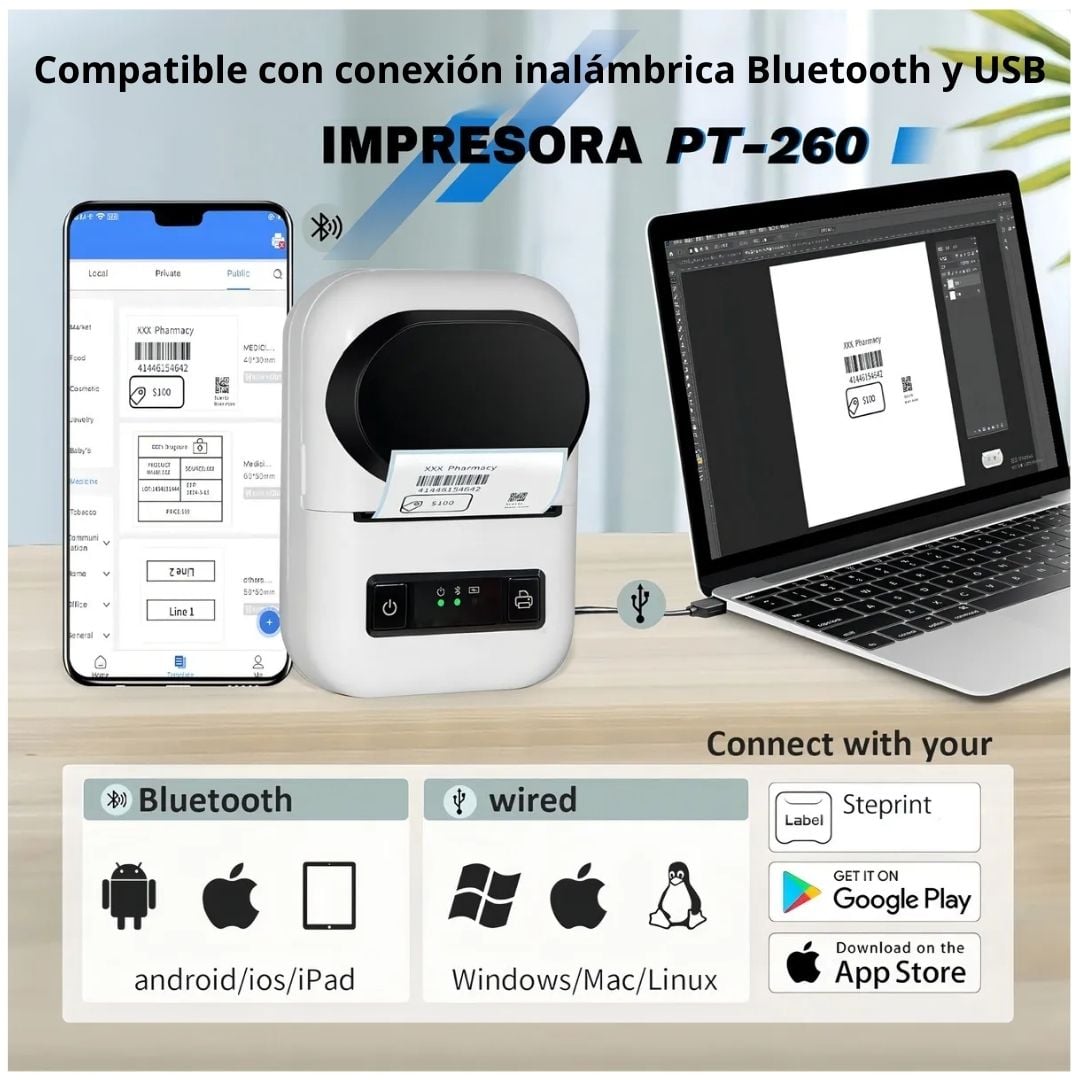 IMPRESORA TÉRMICA PORTÁTIL BLUETOOTH 58MM GOOJPRT PT-260 CON BATERÍA - 3