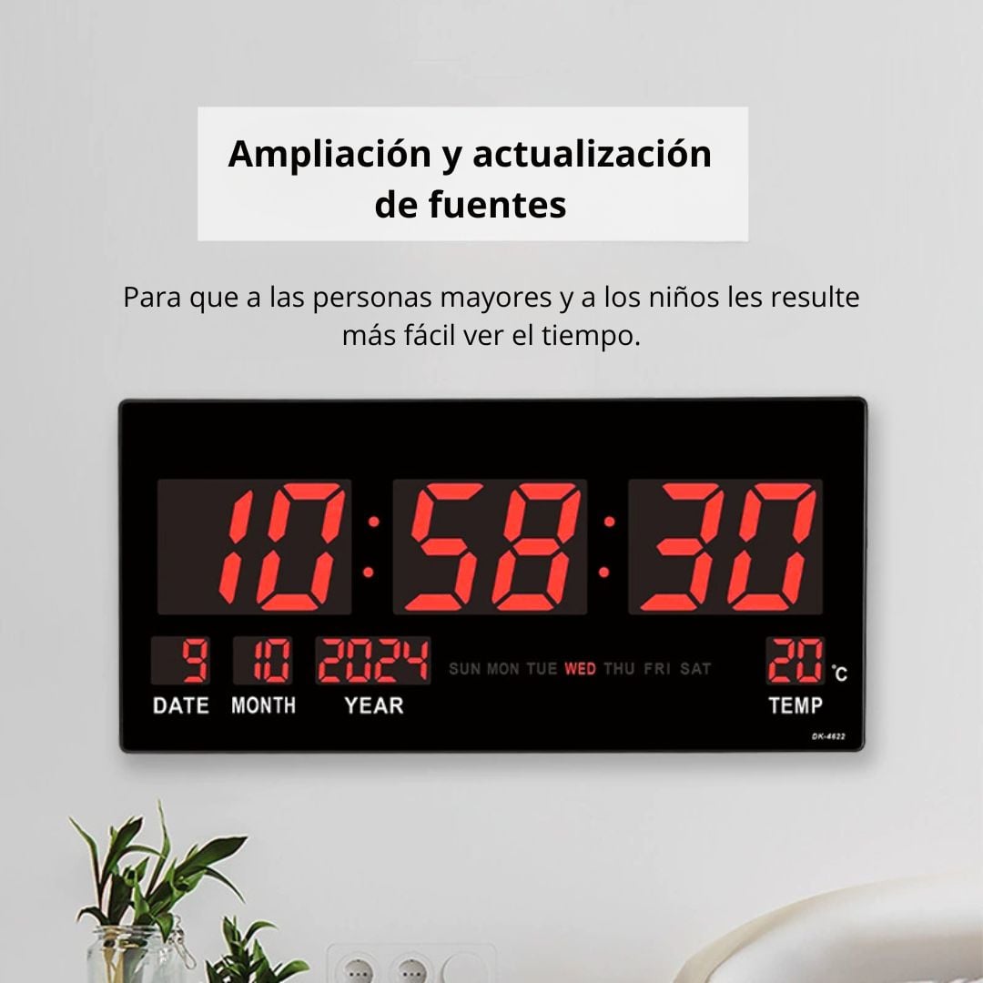 RELOJ DIGITAL LED GRANDE DE PARED 46 CM CON HORA 12/24H, FECHA, DÍA, TEMPERATURA Y BRILLO AUTOMÁTICO - 2