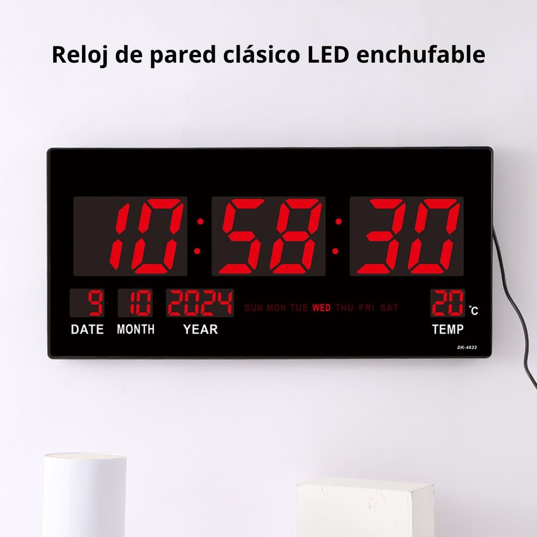 RELOJ DIGITAL LED GRANDE DE PARED 46 CM CON HORA 12/24H, FECHA, DÍA, TEMPERATURA Y BRILLO AUTOMÁTICO - 4