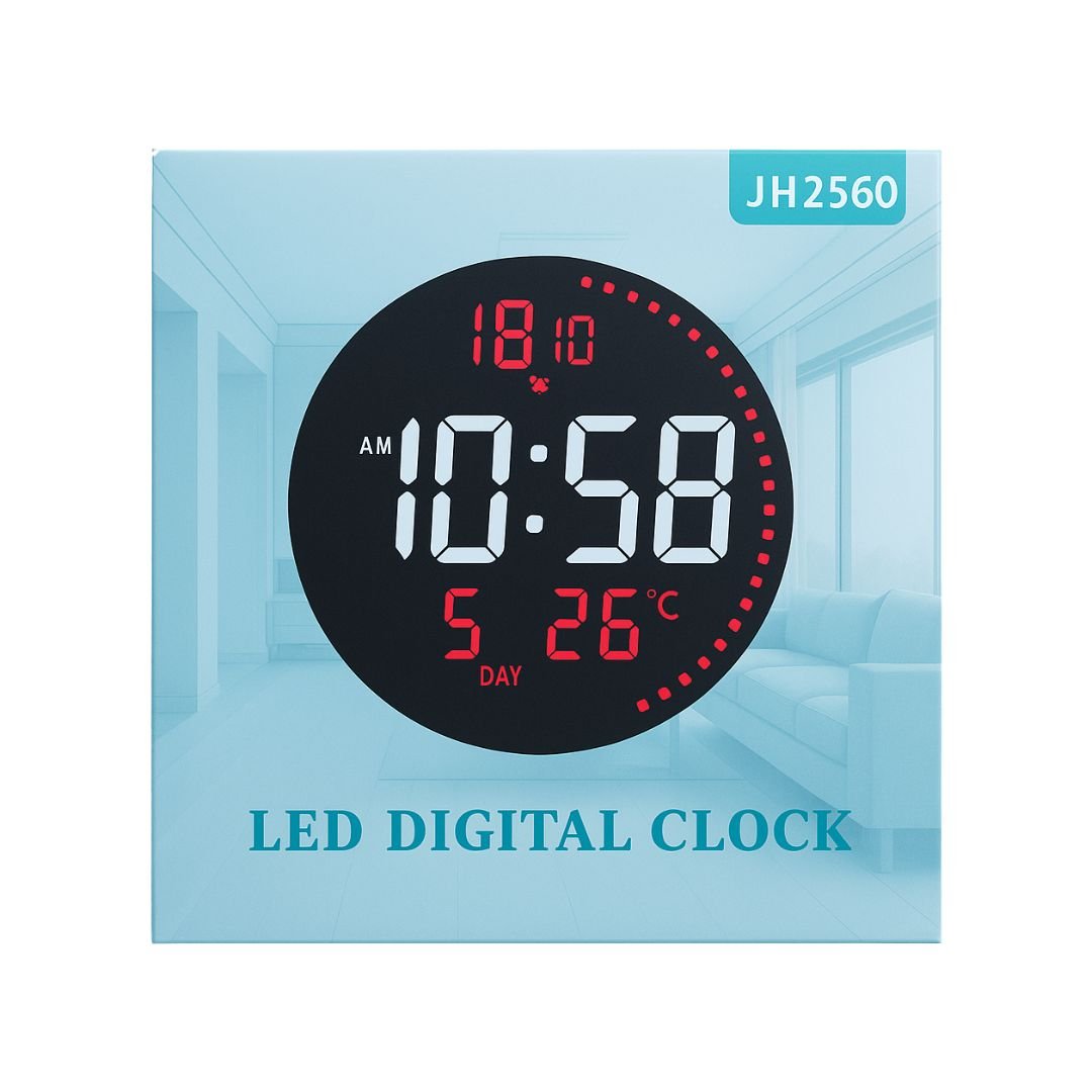 RELOJ DIGITAL LED REDONDO 25 CM CON ALARMA, FECHA, TEMPERATURA, BRILLO AJUSTABLE Y CONTROL REMOTO - 2