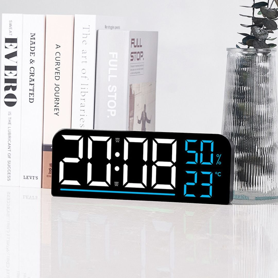 RELOJ DIGITAL LED DE PARED Y ESCRITORIO 24 CM CON TEMPERATURA, HUMEDAD Y DOBLE ALARMA - 2