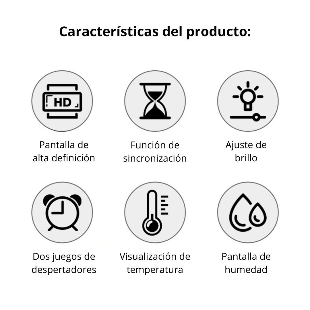 RELOJ DIGITAL LED DE PARED Y ESCRITORIO 24 CM CON TEMPERATURA, HUMEDAD Y DOBLE ALARMA - 4