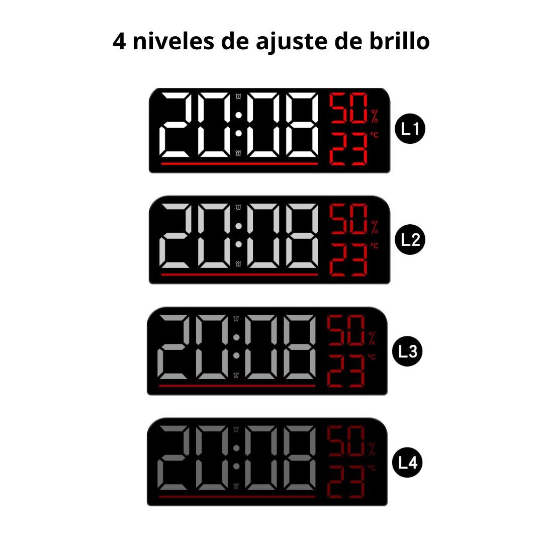 RELOJ DIGITAL LED DE PARED Y ESCRITORIO 24 CM CON TEMPERATURA, HUMEDAD Y DOBLE ALARMA - 5