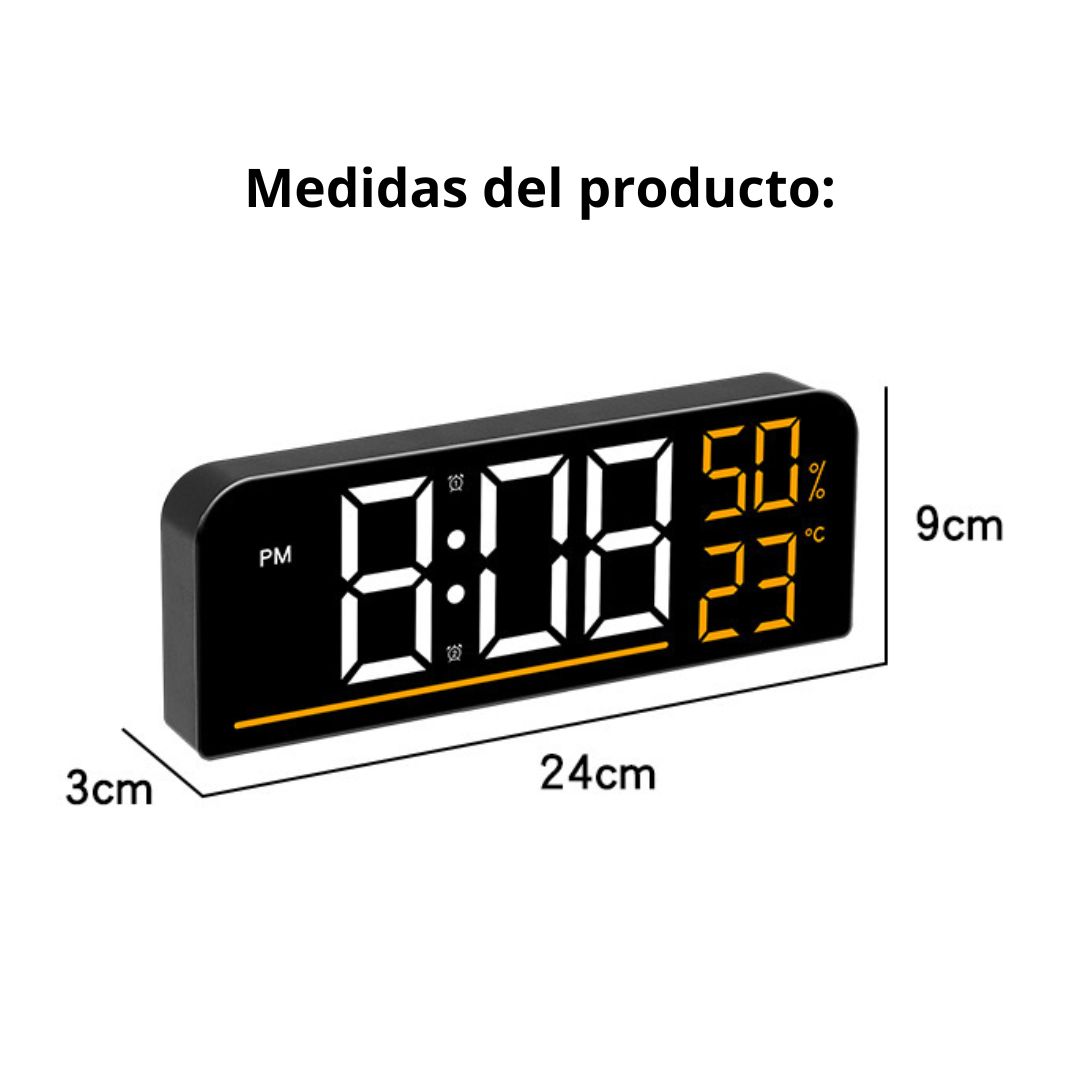 RELOJ DIGITAL LED DE PARED Y ESCRITORIO 24 CM CON TEMPERATURA, HUMEDAD Y DOBLE ALARMA - 8