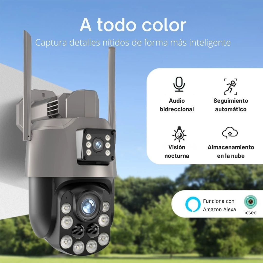 CÁMARA DE SEGURIDAD WIFI PTZ 360° UHD CON DOBLE LENTE ZOOM 36X IA VISIÓN NOCTURNA A COLOR Y SIRENA - 2
