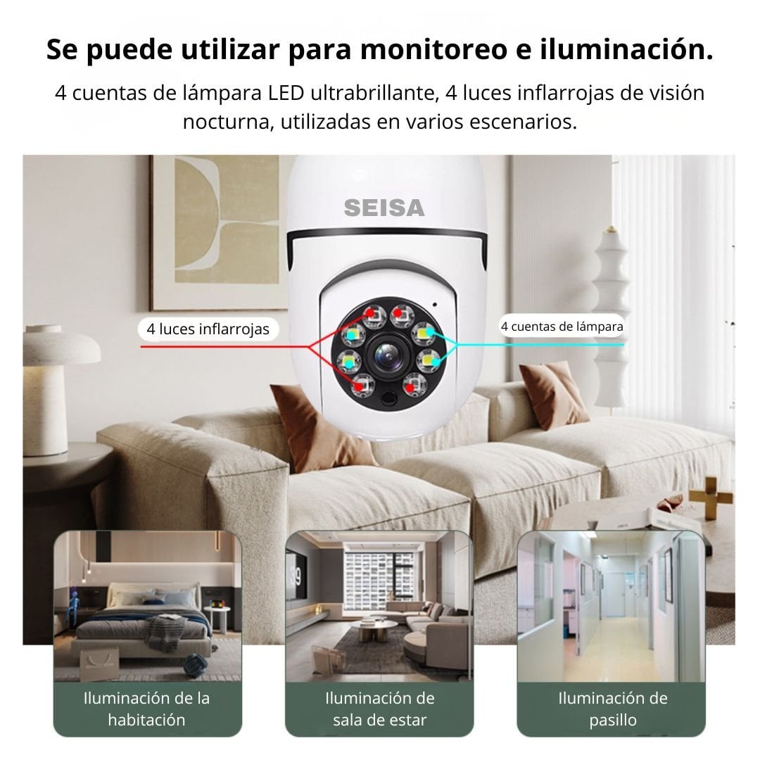 CÁMARA FOCO WIFI SEISA 1080P FULL HD CON VISIÓN NOCTURNA DETECCIÓN DE MOVIMIENTO Y AUDIO 360° - 3