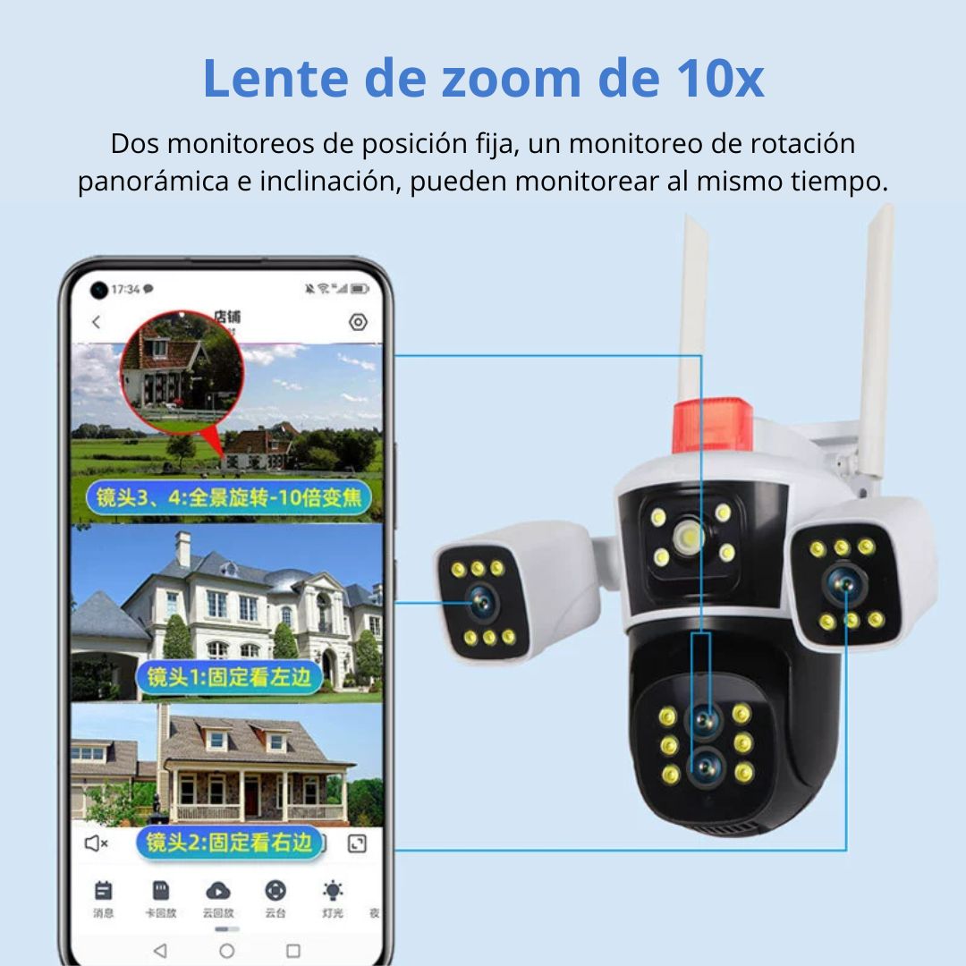 CÁMARA DE SEGURIDAD WIFI PTZ 360° FULL HD CON TRIPLE LENTE ZOOM 10X VISIÓN NOCTURNA COLOR Y SIRENA - 2