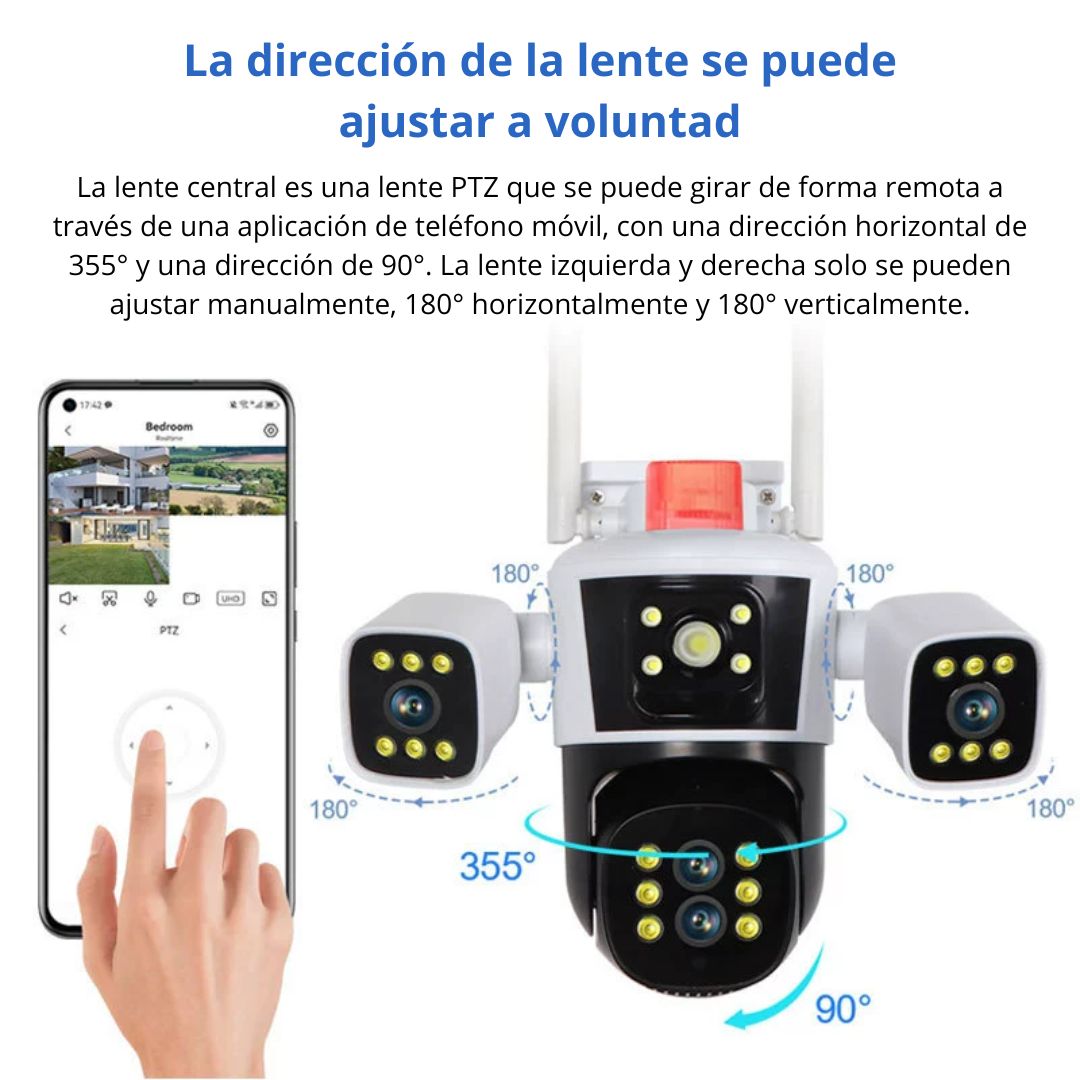 CÁMARA DE SEGURIDAD WIFI PTZ 360° FULL HD CON TRIPLE LENTE ZOOM 10X VISIÓN NOCTURNA COLOR Y SIRENA - 3