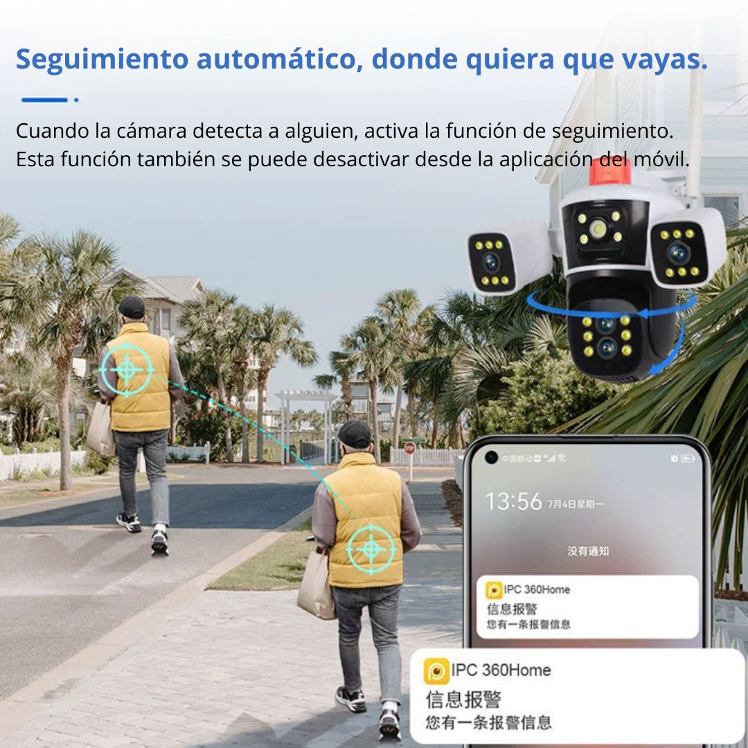 CÁMARA DE SEGURIDAD WIFI PTZ 360° FULL HD CON TRIPLE LENTE ZOOM 10X VISIÓN NOCTURNA COLOR Y SIRENA - 4