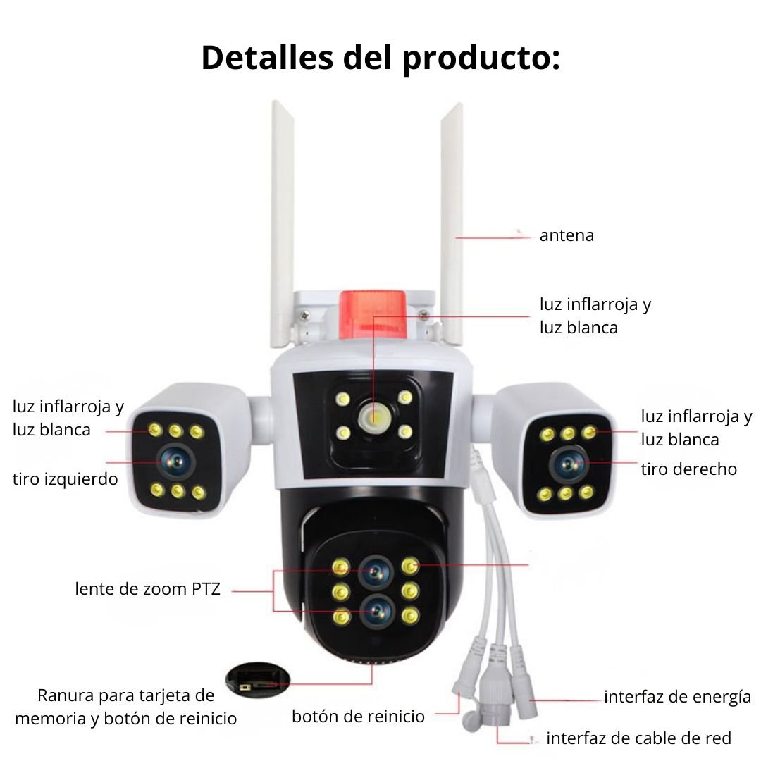CÁMARA DE SEGURIDAD WIFI PTZ 360° FULL HD CON TRIPLE LENTE ZOOM 10X VISIÓN NOCTURNA COLOR Y SIRENA - 6