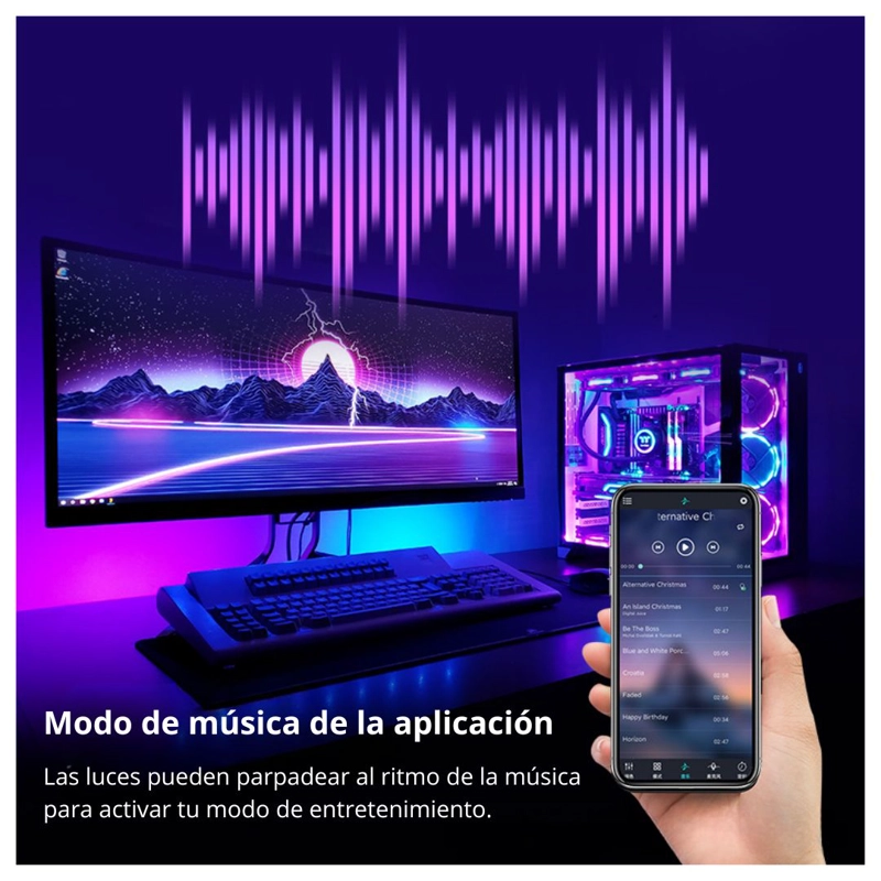 TIRA LED RGB BLUETOOTH 10 M CON APP, CONTROL REMOTO, MODO MÚSICA Y BRILLO REGULABLE - 4