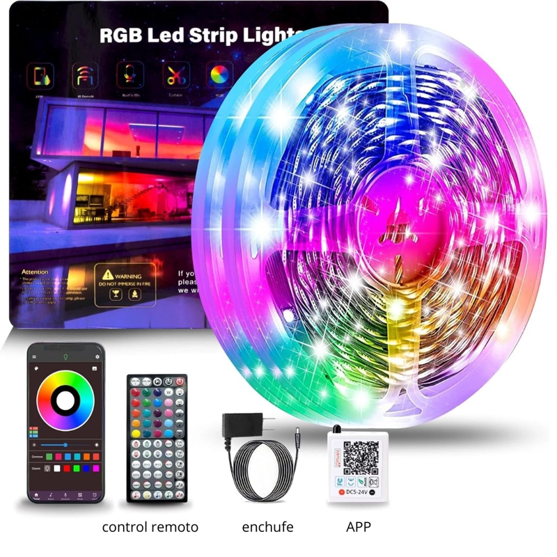 TIRA LED RGB BLUETOOTH 10 M CON APP, CONTROL REMOTO, MODO MÚSICA Y BRILLO REGULABLE - 8