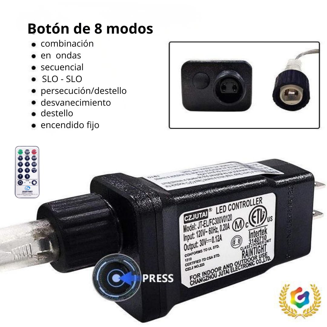 CORTINA DE LUCES LED RGB 20M NAVIDEÑA CON CONTROL REMOTO, TEMPORIZADOR 6/8H Y 8 MODOS DE ILUMINACIÓN - 7