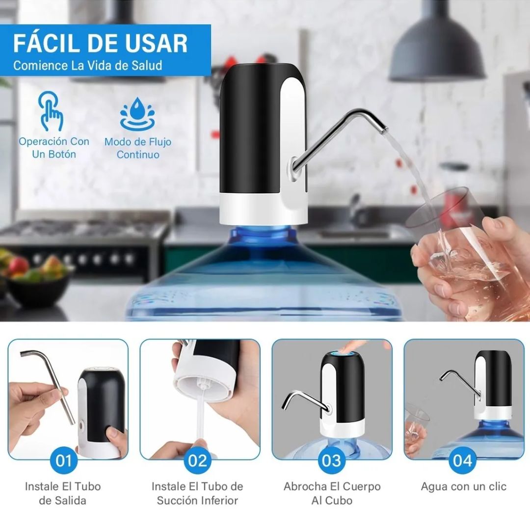 DISPENSADOR DE AGUA ELÉCTRICO AUTOMÁTICO RECARGABLE Y TUBO ACERO INOXIDABLE PARA BIDONES 5 A 20 L - 3
