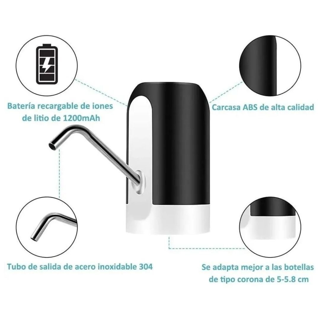 DISPENSADOR DE AGUA ELÉCTRICO AUTOMÁTICO RECARGABLE Y TUBO ACERO INOXIDABLE PARA BIDONES 5 A 20 L - 5