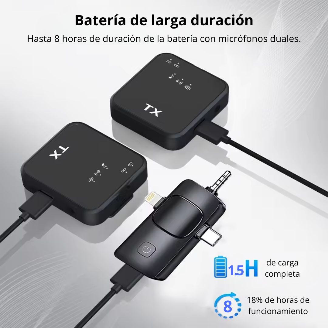 MICRÓFONO INALÁMBRICO DE SOLAPA DOBLE F11-2 CON 2 TX Y RECEPTOR TIPO C, LIGHTNING Y JACK 3.5 MM - 4