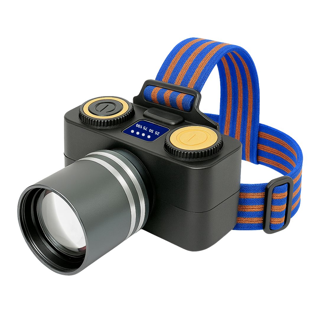 LINTERNA FRONTAL LED 200W BOSSNEY CON LUZ BLANCA Y AMARILLA ZOOM INDICADOR DIGITAL IPX4 - 1