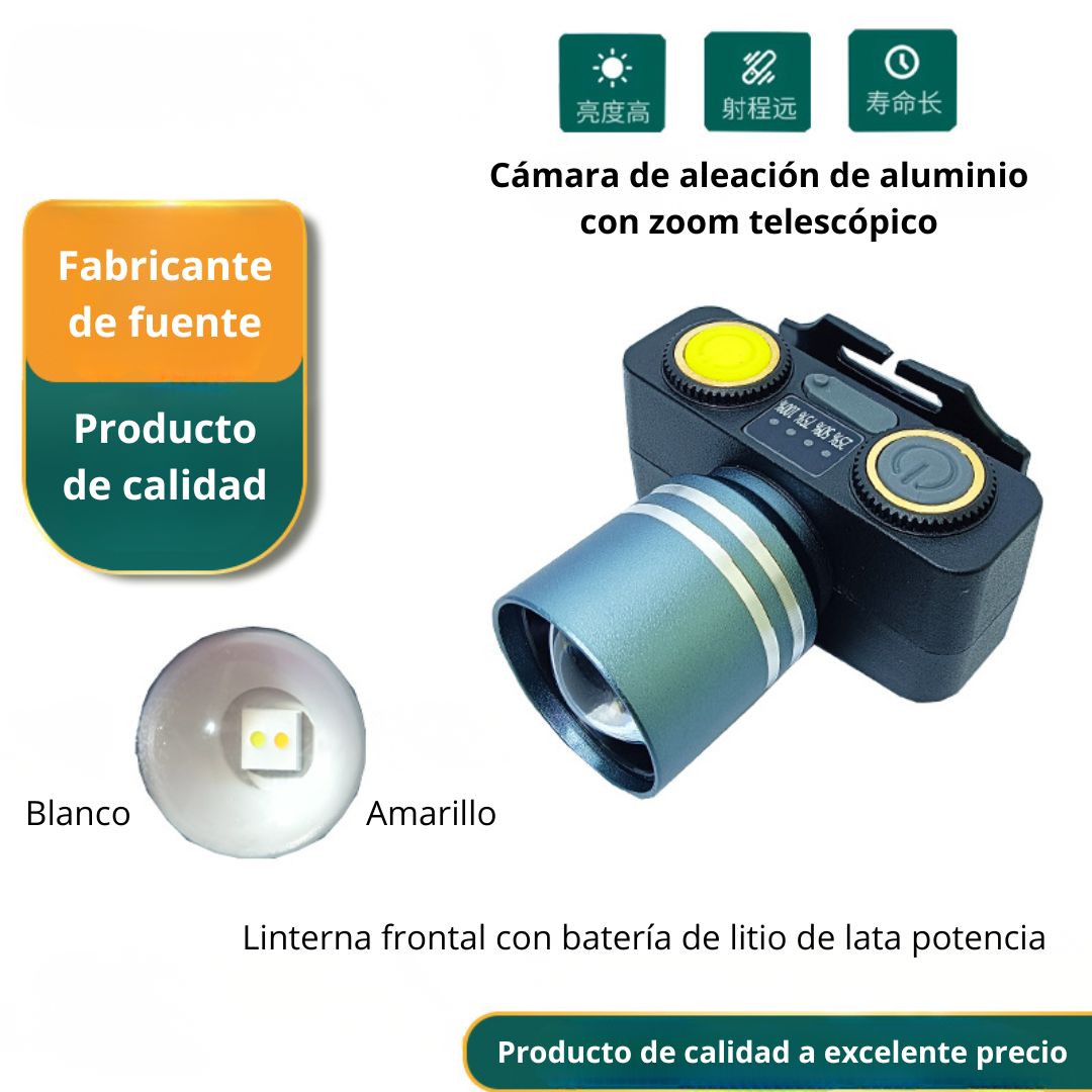 LINTERNA FRONTAL LED 200W BOSSNEY CON LUZ BLANCA Y AMARILLA ZOOM INDICADOR DIGITAL IPX4 - 2