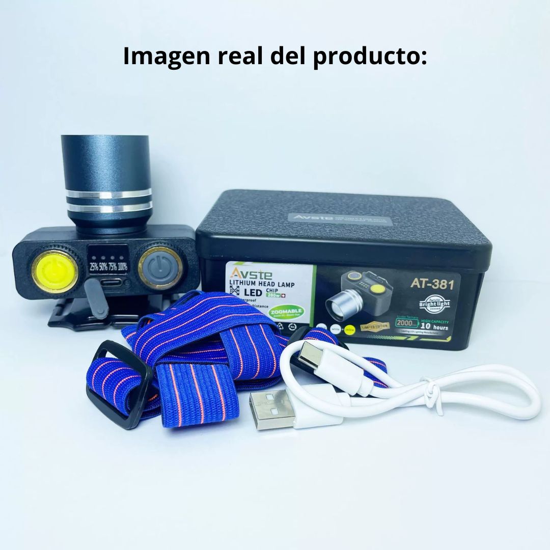 LINTERNA FRONTAL LED 200W BOSSNEY CON LUZ BLANCA Y AMARILLA ZOOM INDICADOR DIGITAL IPX4 - 3