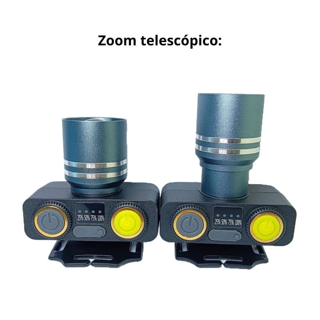 LINTERNA FRONTAL LED 200W BOSSNEY CON LUZ BLANCA Y AMARILLA ZOOM INDICADOR DIGITAL IPX4 - 6