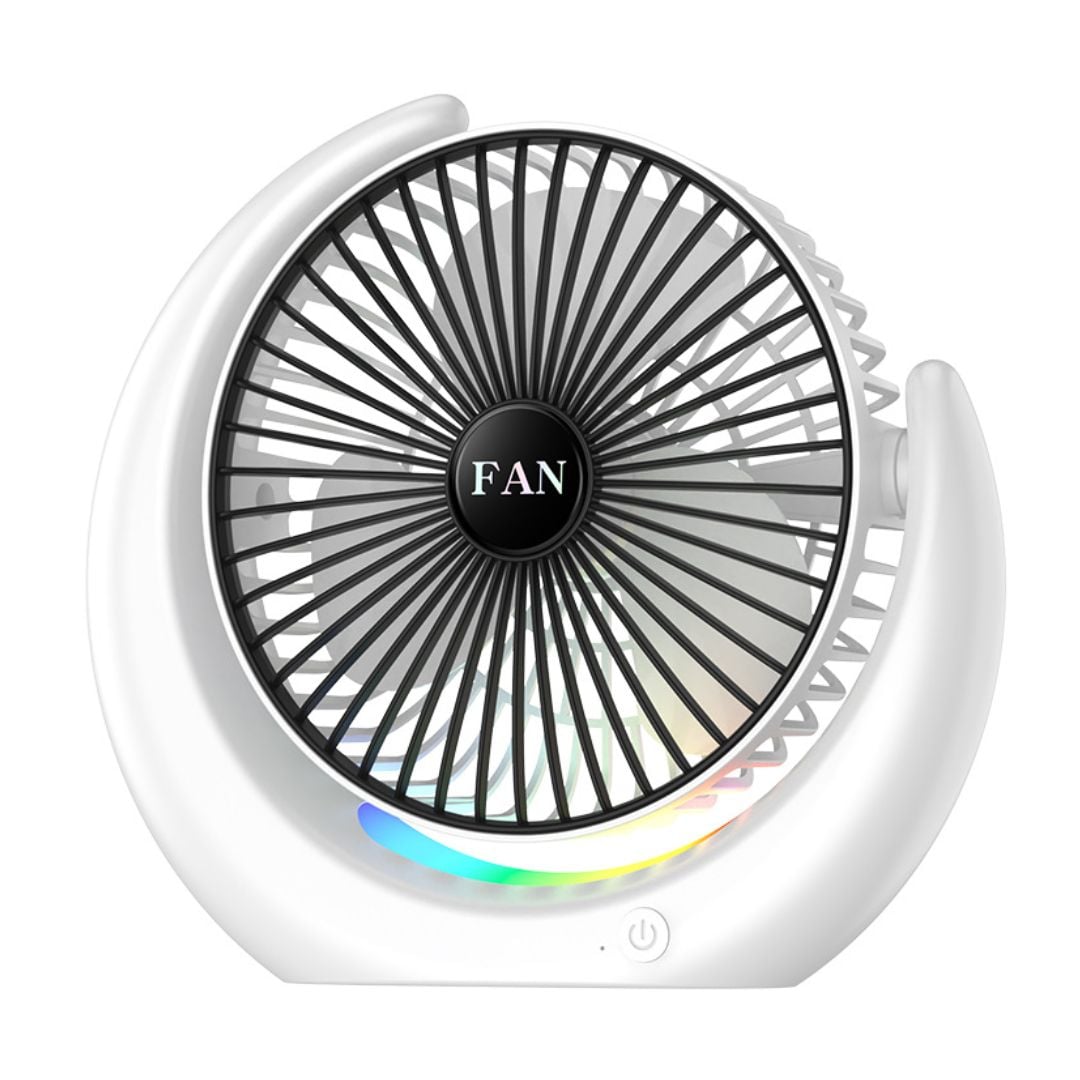 VENTILADOR DE ESCRITORIO RGB TIPO LUNA SILENCIOSO CON 3 VELOCIDADES AJUSTABLES Y LUZ AMBIENTAL - 1