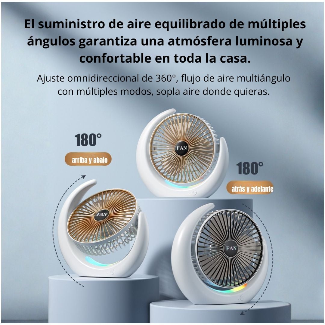 VENTILADOR DE ESCRITORIO RGB TIPO LUNA SILENCIOSO CON 3 VELOCIDADES AJUSTABLES Y LUZ AMBIENTAL - 3