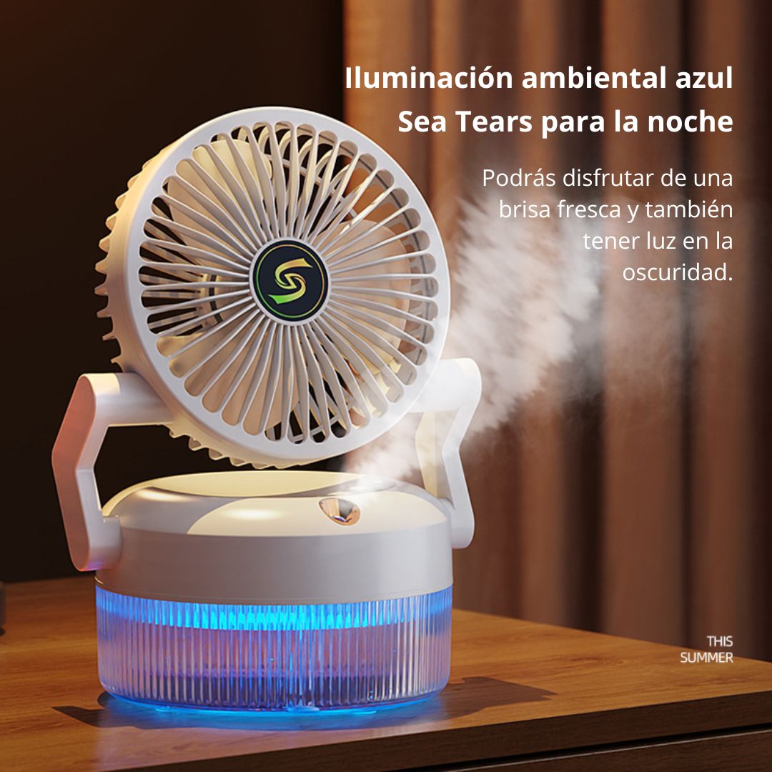 VENTILADOR DE ESCRITORIO CON HUMIDIFICADOR NANO Y LUZ AMBIENTAL, 3 VELOCIDADES Y CARGA TIPO C - 5