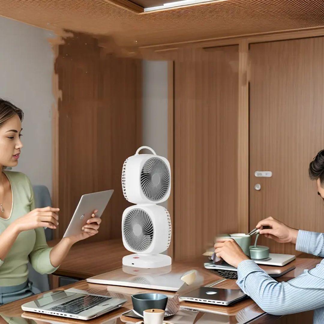 VENTILADOR DE ESCRITORIO DOBLE RECARGABLE CON ROTACIÓN 350°, 5 VELOCIDADES Y CARGA USB TIPO C - 3