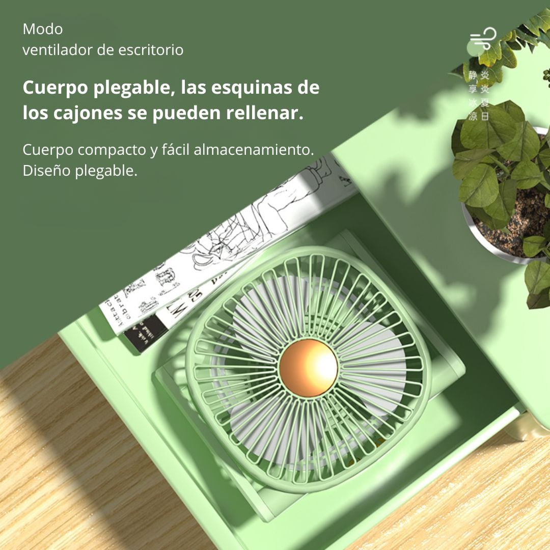 VENTILADOR PORTÁTIL DE ESCRITORIO RECARGABLE USB TIPO C CON LUZ LED Y 3 VELOCIDADES - 5