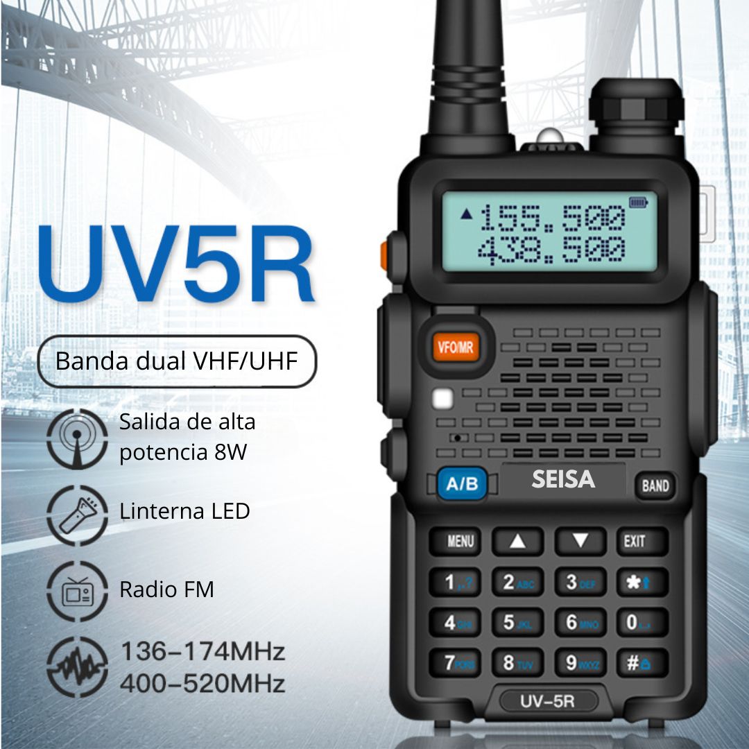 WALKIE TALKIE SEISA 8W DOBLE BANDA VHF/UHF IP67 128 CANALES, ALCANCE HASTA 5 KM, FM, VOX Y CTCSS/DCS - 2